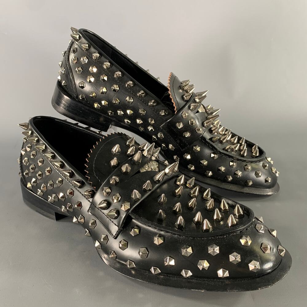 ALEXANDER MCQUEEN Size 10 Black Silver Studded Leather Slip On Loafers